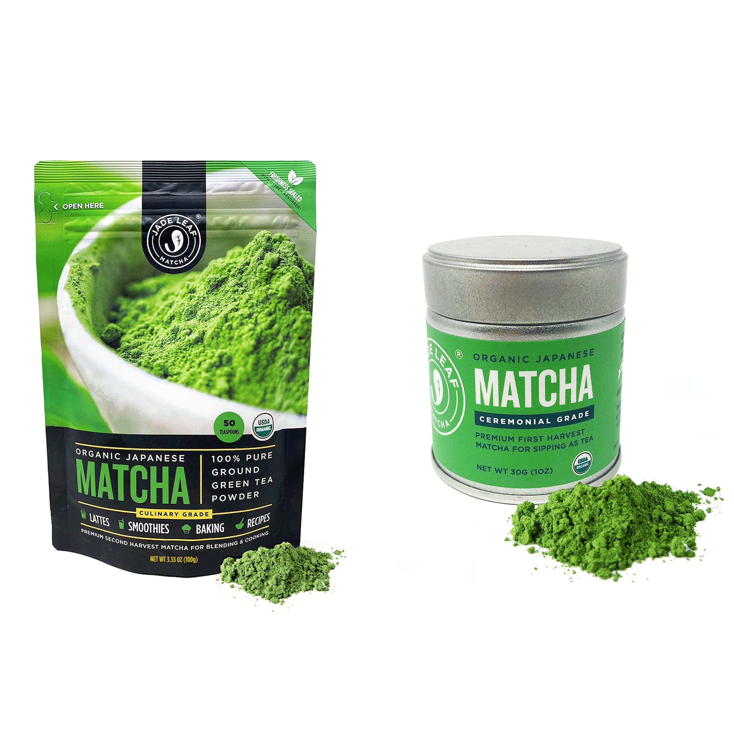 Jade Leaf Matcha Jade Leaf Culinary + Ceremonial Matcha Bundle - Organic Matcha Green Tea Powder Culinary Pouch (100g) and Ceremonial Tin (30g)