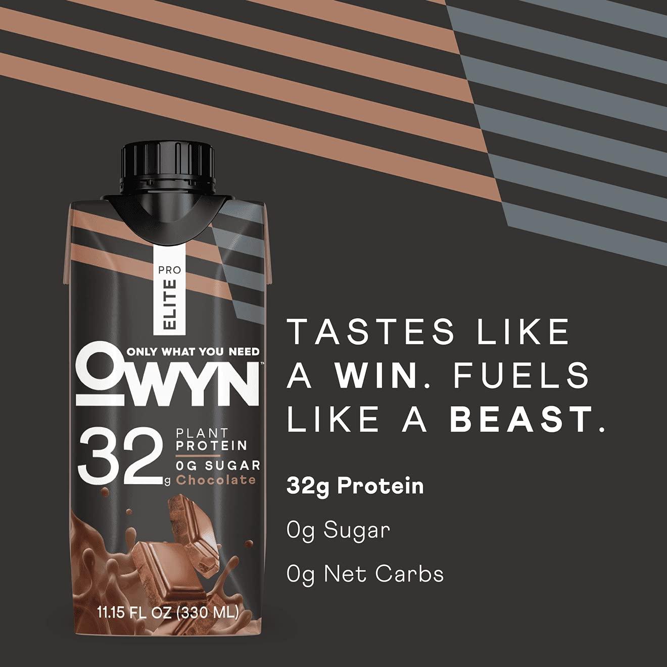 OWYN Only What You Need OWYN Pro Elite Vegan High Protein Shake, Chocolate, 32g Plant-Based Protein, 9 Amino Acids, Omega-3, Prebiotics, Superfoods Greens for Workout and Recovery, 0g Net Carbs, Zero Sugar, Keto (24 Pack)