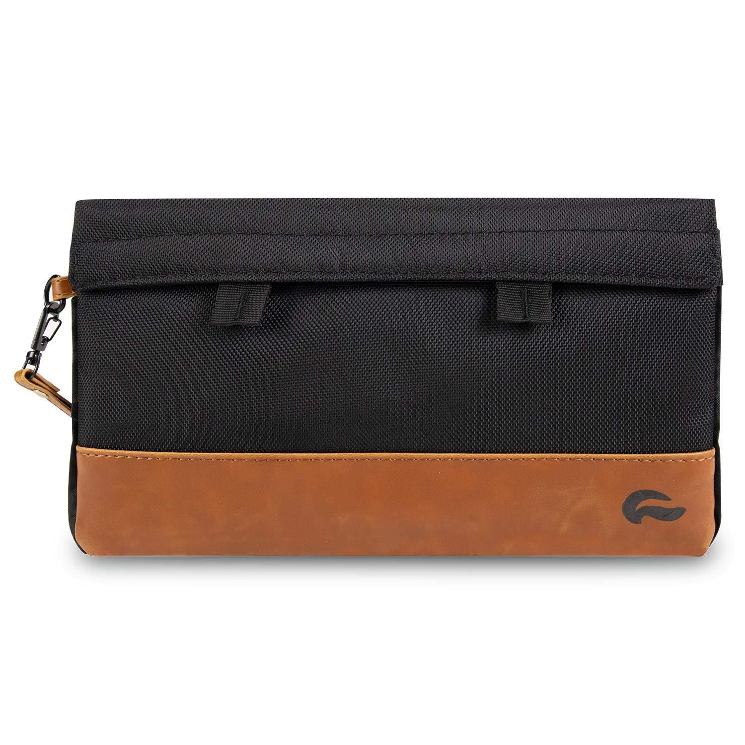 Skunk Skunk Mr Slick Smell Proof Bag 11\"x6\" US PATENT NUMBER D824,672 (Black/Brown Leather)