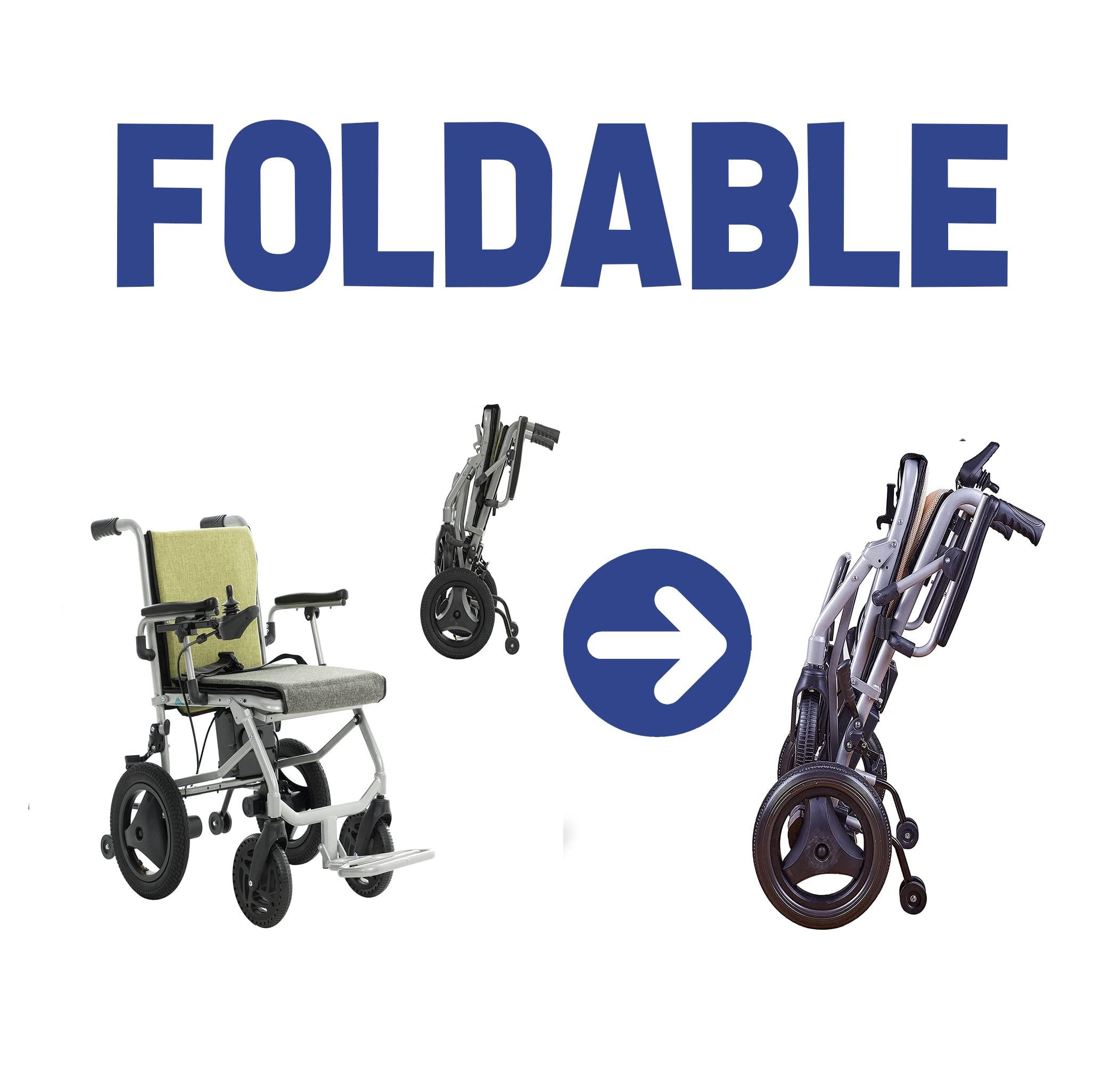 Burch Bike Burch Bike Kano Lightweight Foldable Electric Wheelchairs for Adults, 2x150W Power Wheelchair Travel/User Friendly, Long Range Electric Wheelchair, All Terrain Motorized Wheelchair for Seniors (Green)