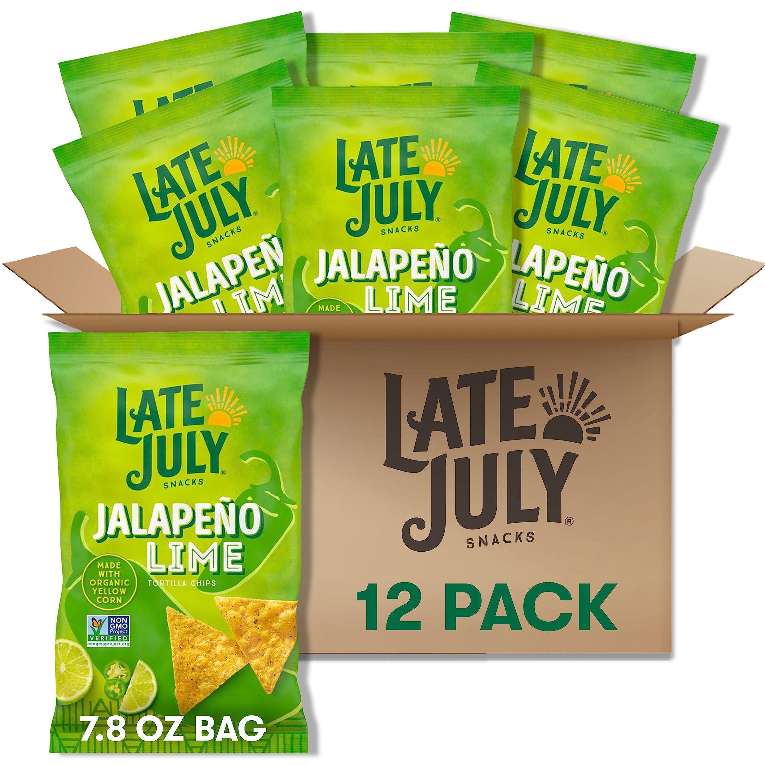 Late July Late July Snacks, Jalapeño Lime Tortilla Chips, 7.8-oz. Bag (Pack of 12)