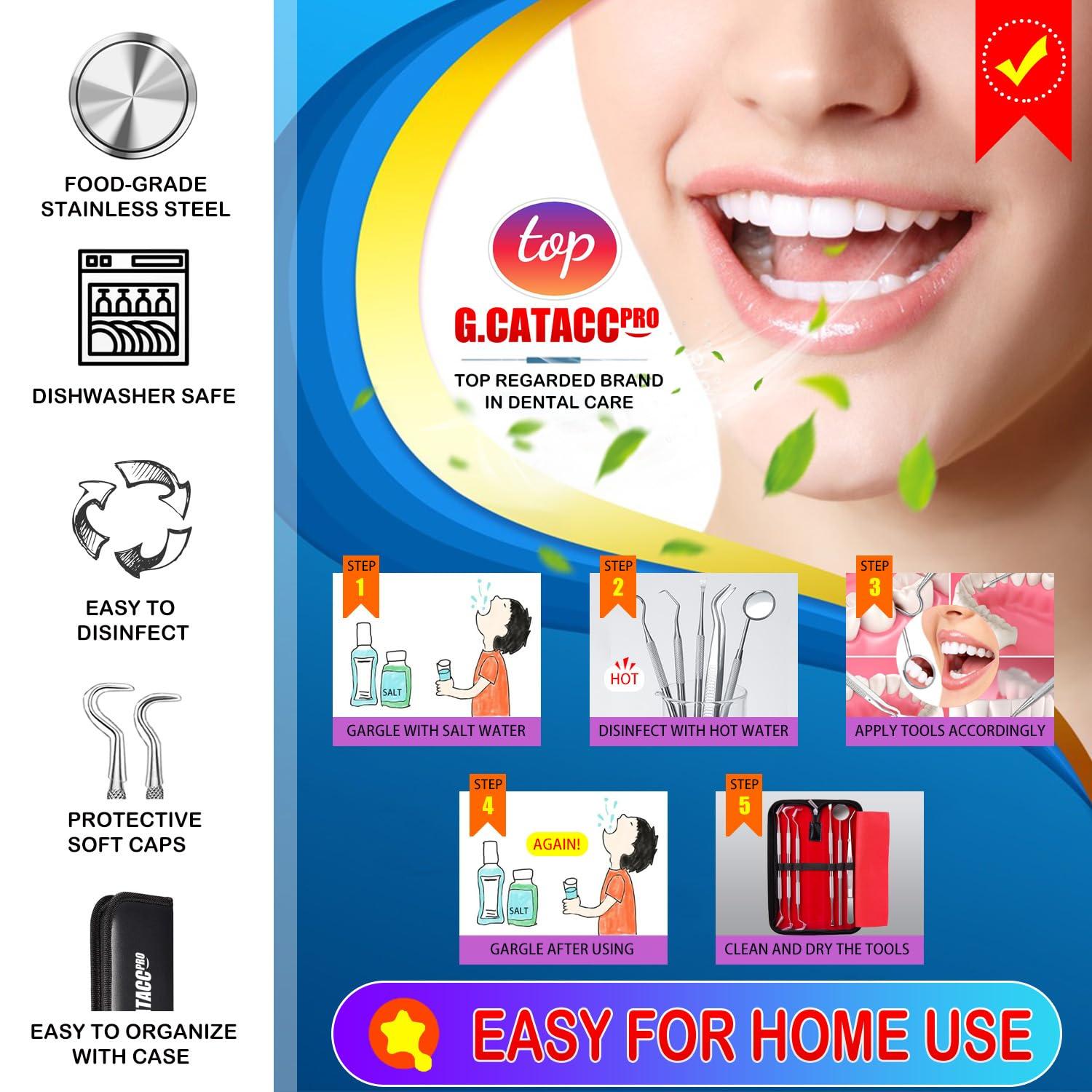 G.CATACC G.CATACC Dental Tools, Dental Pick Teeth Cleaning Tools Hygiene Kit, Plaque Remover for Teeth, Professional Stainless Steel Tooth Scraper Plaque Tartar Cleaner - with Case