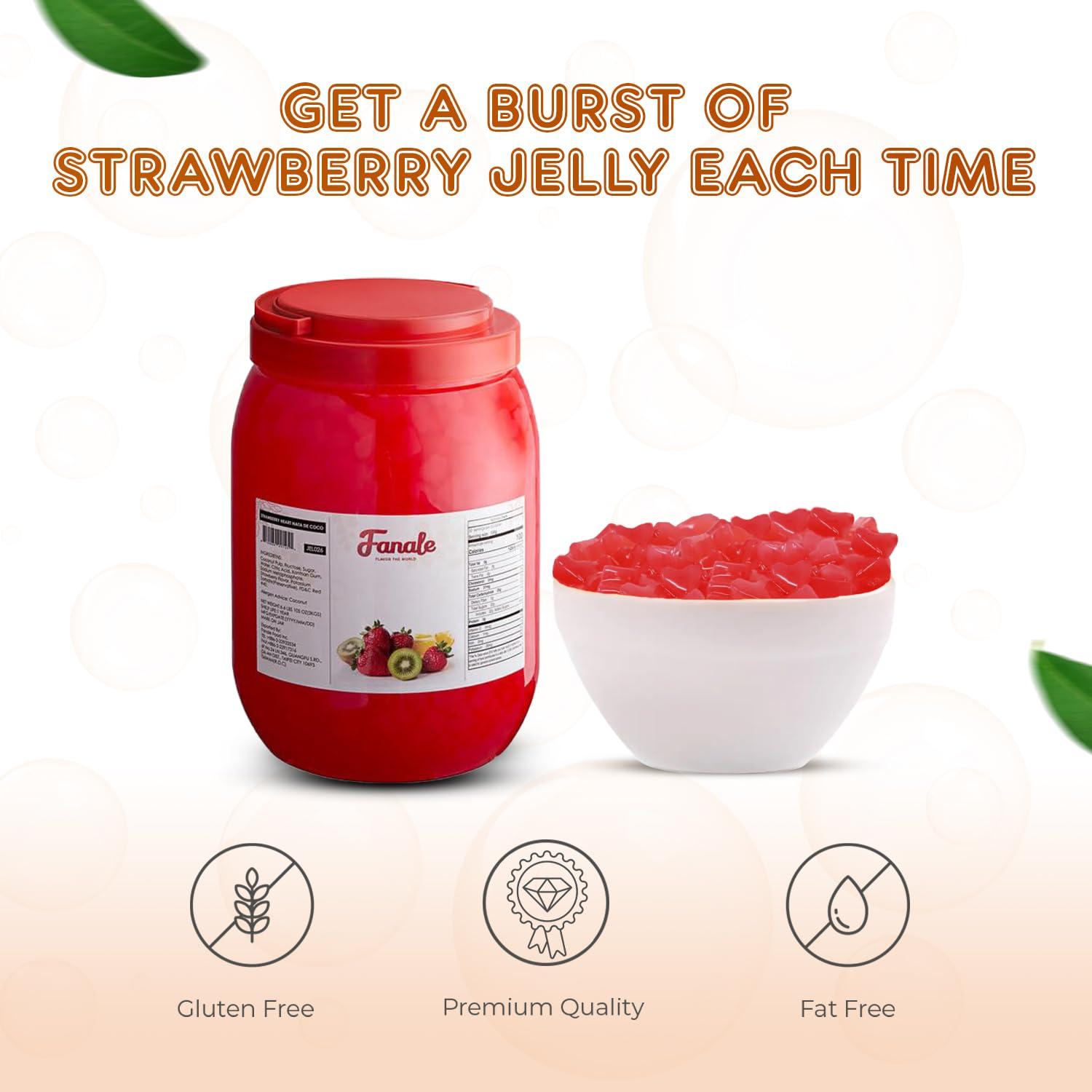 Fanale Fanale Coconut Jelly Topping nata de coco for Boba Tea | Ice Cream | Yogurt | Smoothie | Milk Tea | Desserts Strawberry Heart Shaped, 6.6 pound (Pack of 4) | JEL026-CS
