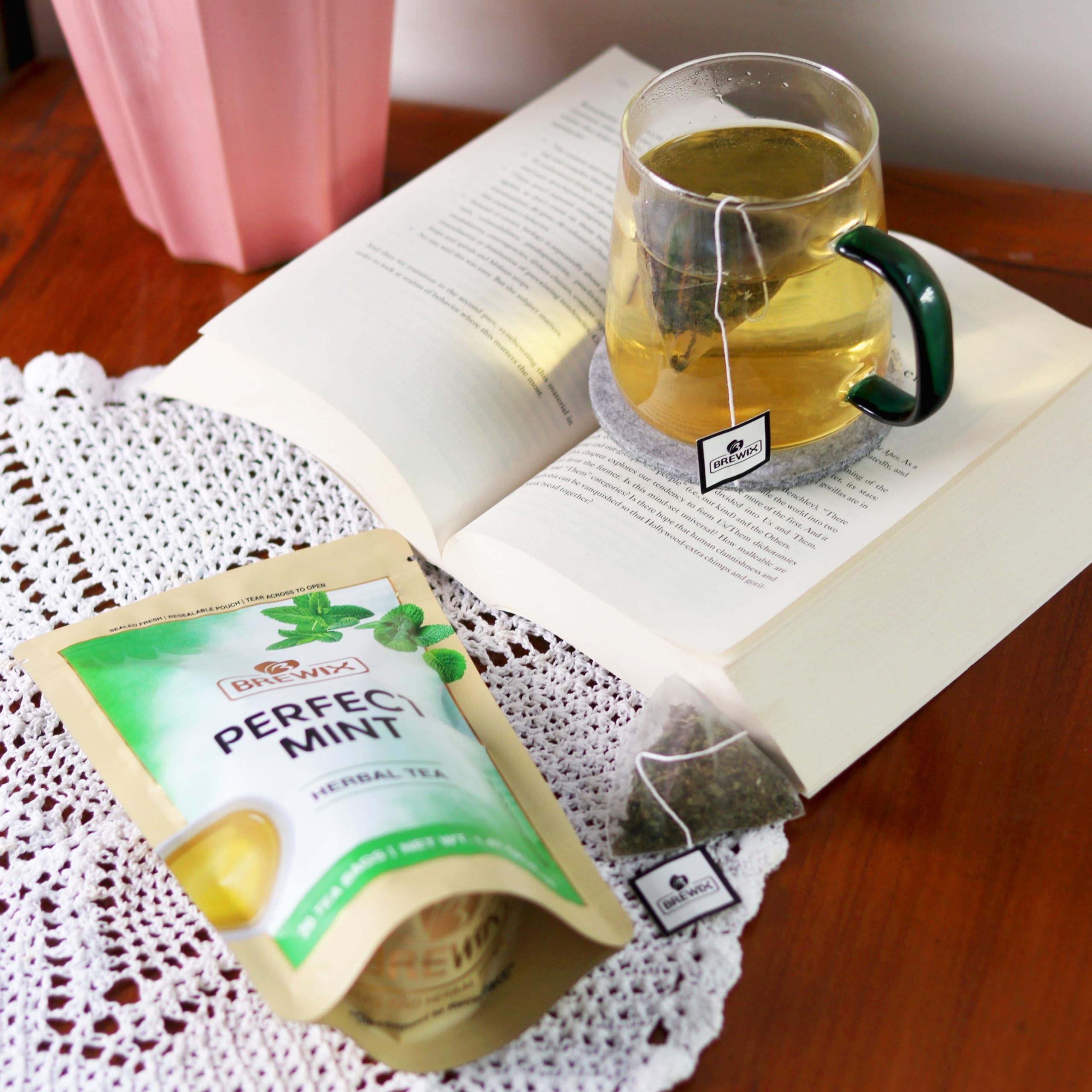 BREWIX BREWIX, Moroccan Mint Tea (20 Pyramid Tea Bags) | Soothes Your Belly | Calming, Fresh and Cool | Caffeine Free Herbal Tea | No Sugar & No Caffeine