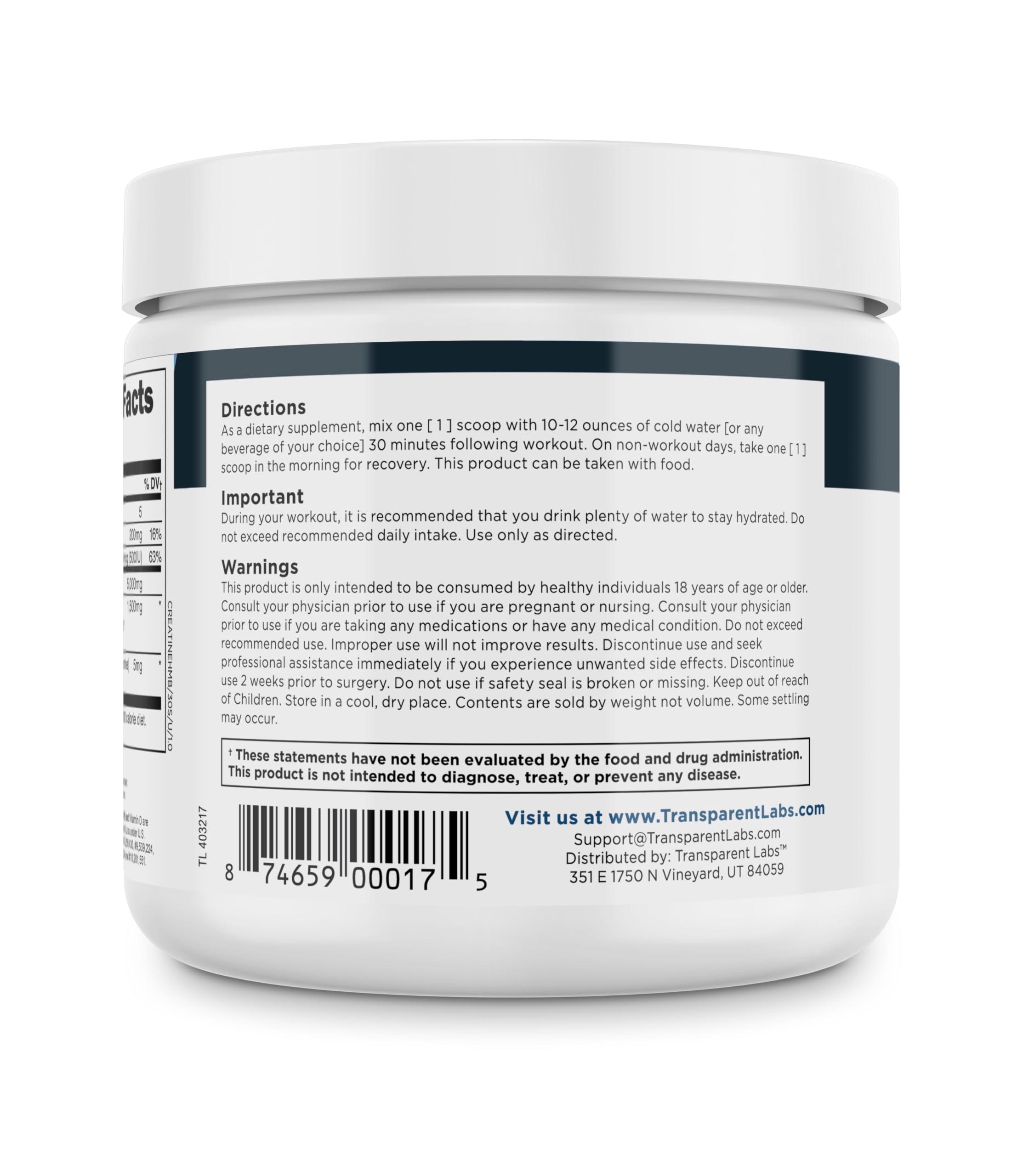 Transparent Labs Transparent Labs Creatine HMB - Creatine Monohydrate Powder with HMB for Muscle Growth, Increased Strength, Enhanced Energy Output, and Improved Athletic Performance - 30 Servings, Unflavored
