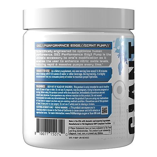 Giant Performance Giant Edge Series - Giant Pump - 3D Pump Breakthrough, L-Citrulline for Pumps and Endurance, Stim-Free 30 Servings (Unflavored)