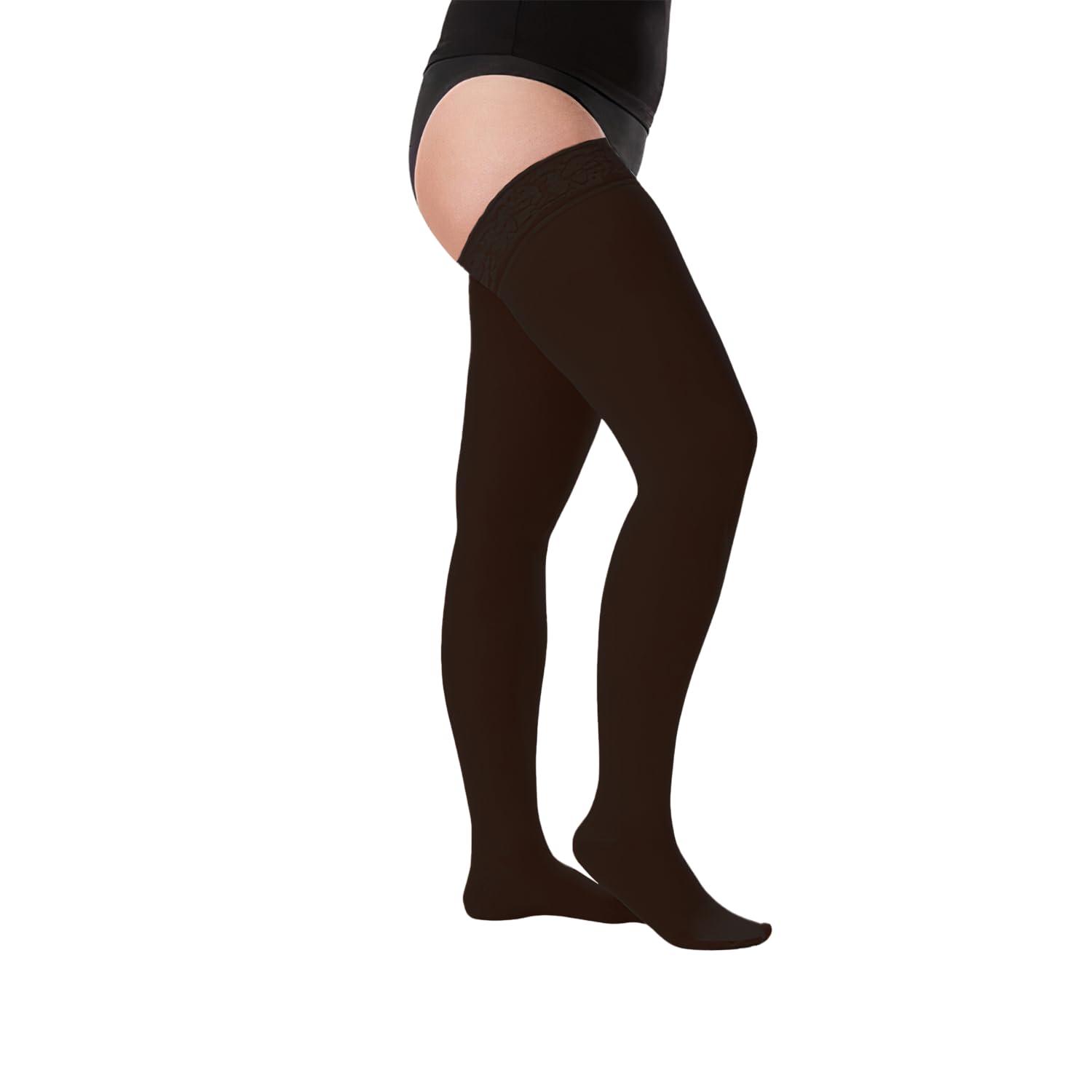 Juzo Juzo Soft 20-30 mmHg Compression Stockings, Thigh High, Silicone Band, Closed Toe | Compression Socks for Moderate Varicosities & Edema, Post-Sclerotherapy, Post-Op | Black, Large (IV) Short