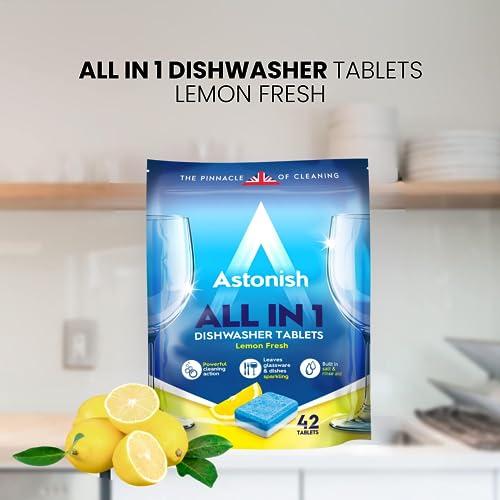 Astonish Astonish All In 1 Dishwasher Tablets - Household Cleaner Removes Grease, Grime, & Surface Stains - Dishwasher Soap with Salt & Rinse Aid, Cruelty Free Dishwasher Detergent, Lemon Fresh, 100 Pack