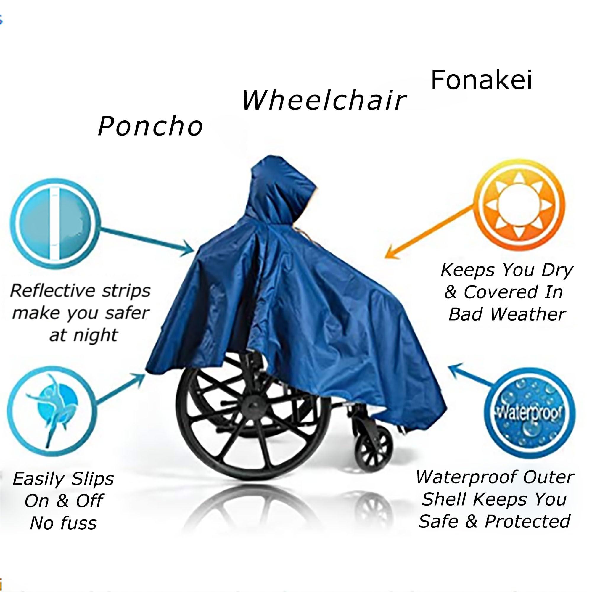 Fonakei Fonakei Wheelchair Poncho Wheelchair Covers Waterproof with Reflective Strips Rain Ponchos for Adults Reusable, Adjustable Hood,Secure Buckle Straps Black Electric Wheelchair Accessories (Navy Blue)
