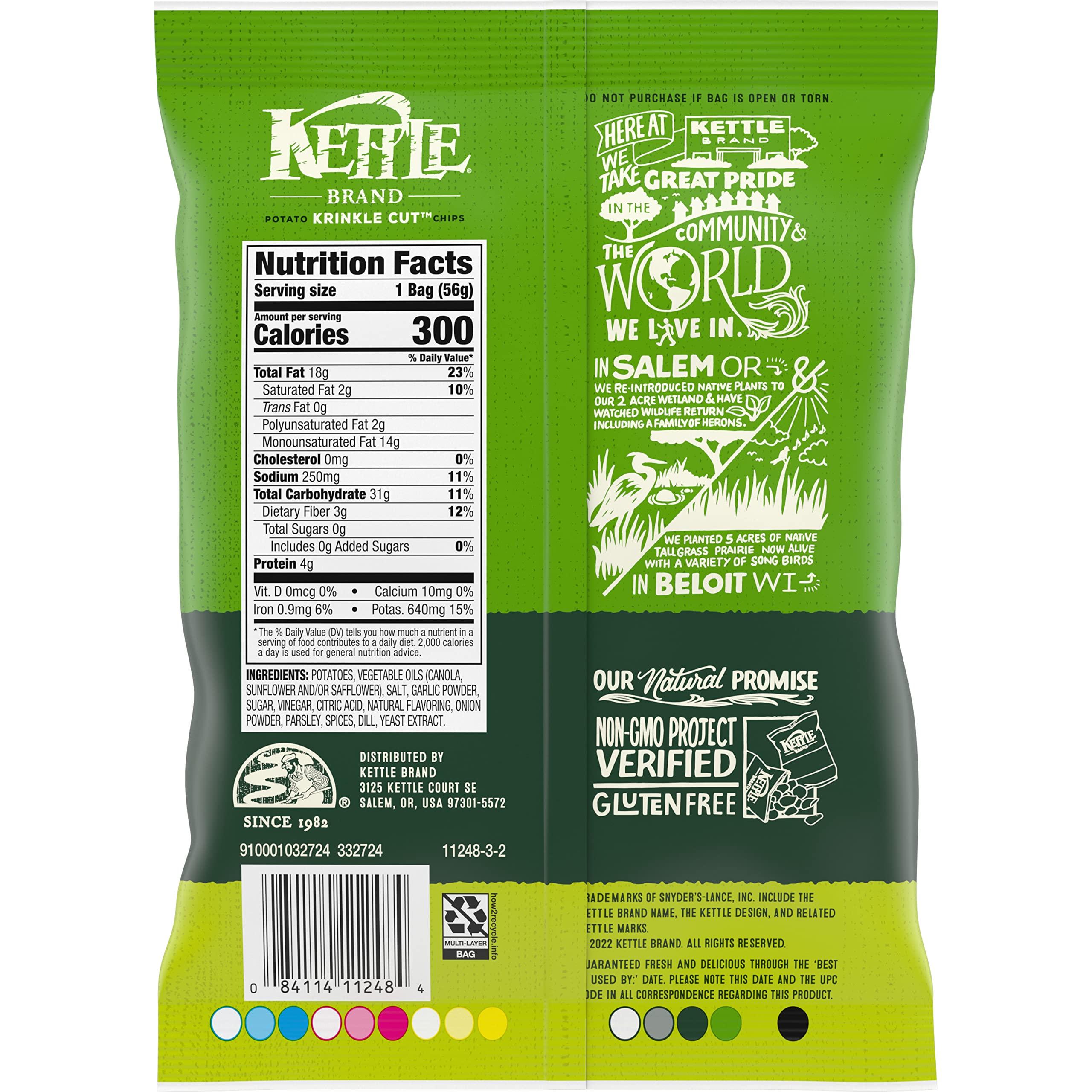 Kettle Brand Kettle Brand Potato Chips, Krinkle Cut, Dill Pickle Kettle Chips, Snack Bag 2 Oz