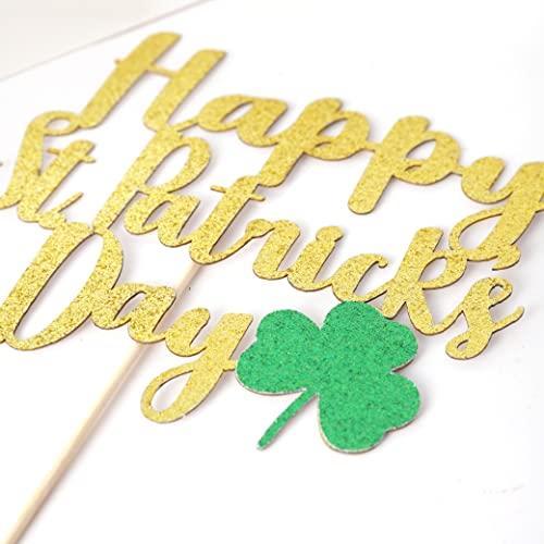 BOOMPA St Patrick’s Day Birthday Cake Topper - Lucky St Paddy’s Day Four Leaf Clover - Irish Themed Cake Decorations - Lucky 1st Happy Birthday For Gold Cake Flag - Best Photo Booth Props (St Patrick’s Day)