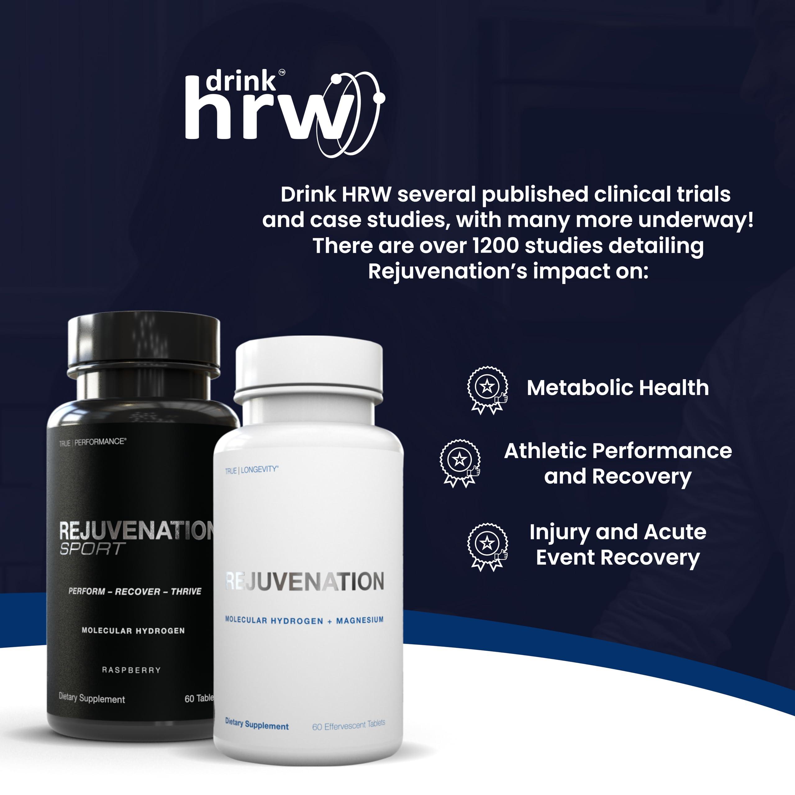 DRINK HRW Rejuvenation Sport Molecular Hydrogen Tablets: Highest Dose, and Concentration of Any Hydrogen Water Technology, Boost Energy, Improve Recovery, Support Mitochondrial Function, Raspberry
