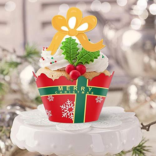 Omgouue Christmas Cupcake Toppers and Wrappers Party Supplies/Favors - Snowman/Santa Claus/Reindeer/Gift Box 48 set