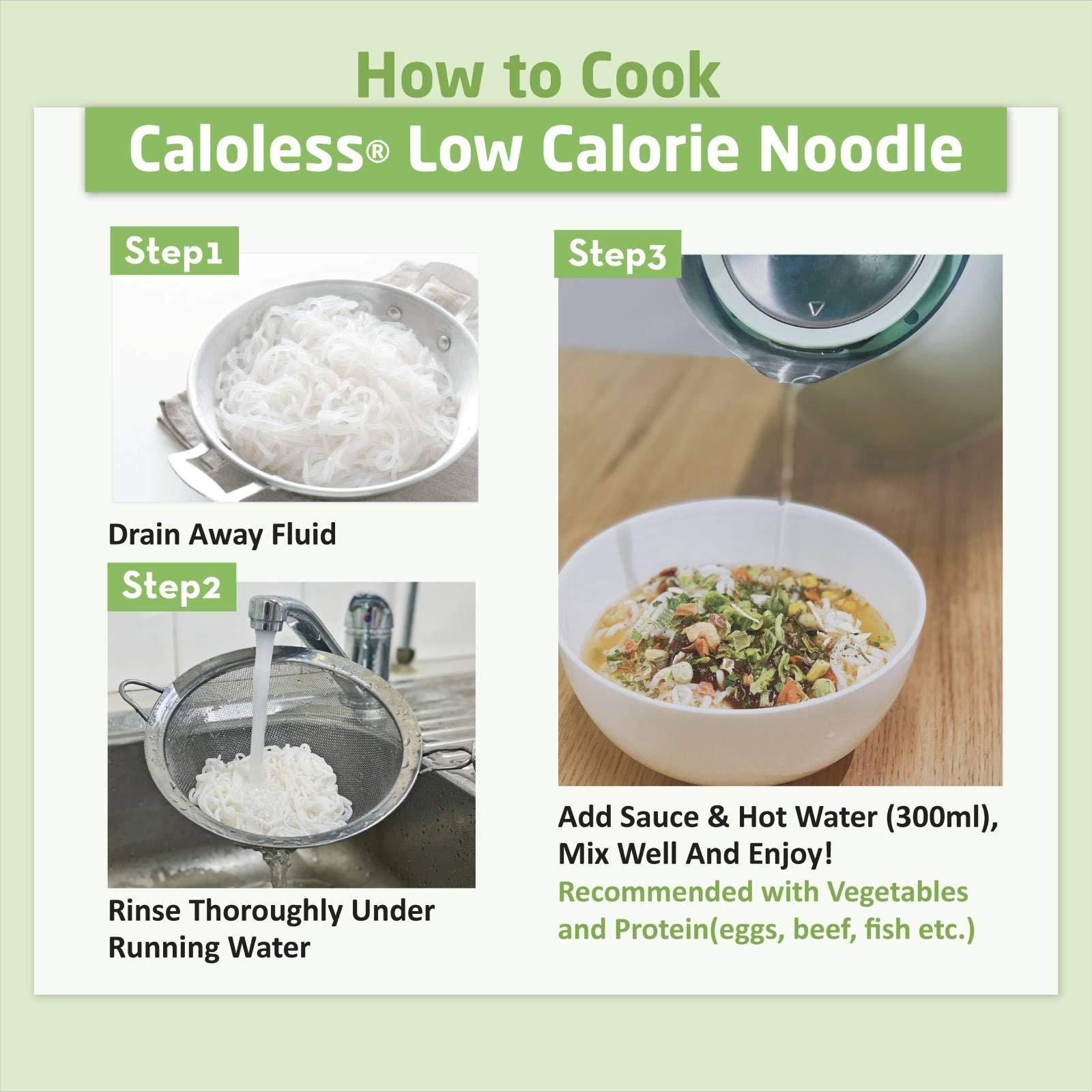 Caloless Caloless Konjac Shirataki Noodles 12-Pack Low Calorie Healthy Food (Chicken/Tom Yum/Chilli & Vinegar) + Vegan,Keto & Paleo Friendly, Low Calorie Food (Fettuccine)