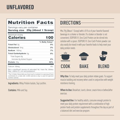 Isopure Isopure Unflavored Protein, 25g Whey Isolate, Zero Carb & Keto Friendly, 47 Servings, 3 Pounds (Packaging May Vary)