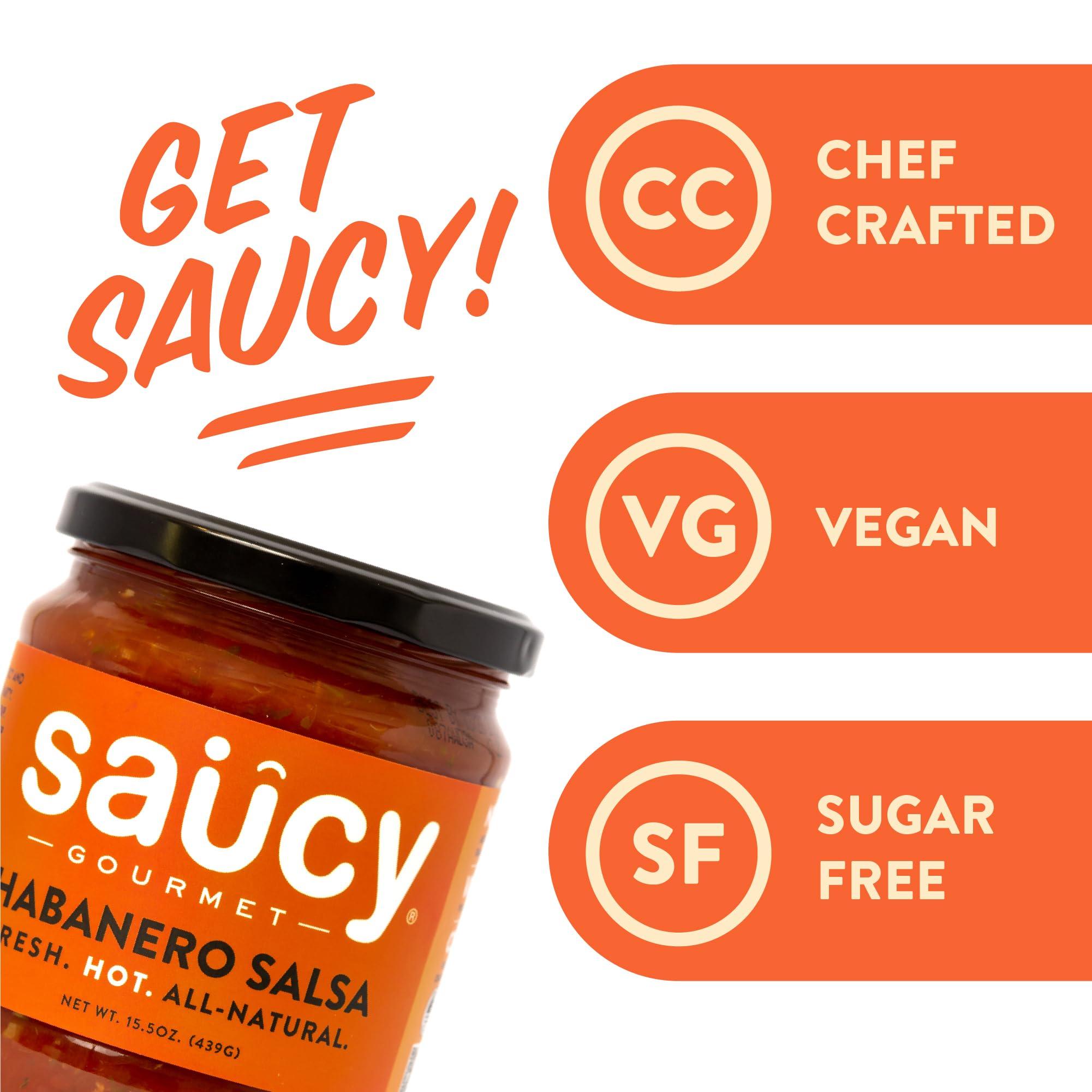 Saucy Gourmet Saucy Gourmet Habanero Salsa - Chef-Crafted Extra Hot Mexican Dip with Fresh Peppers & Citrus - No Water Added, No Preservatives, Gluten-Free, Pack of 2