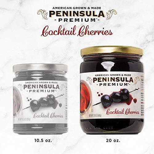 PENINSULA PREMIUM Peninsula Premium Cocktail Cherries | Award Winning | Deep Burgundy-Red | Silky Smooth, Rich Syrup | Luxe Fruit Forward, Sweet-Tart Flavor | American Grown & Made, 20 oz (2-Pack)
