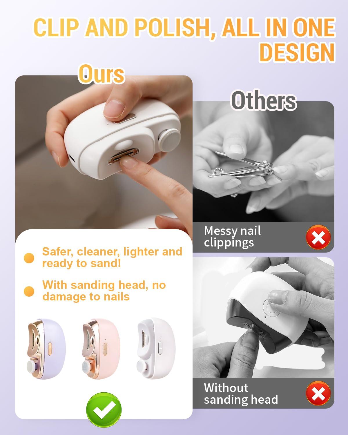 Auiepet 3 in 1 Automatic Electric Nail Clipper with Polishing, 2025 Electric Nail Trimmer, Upgrade Two-Speed Adjustment Electric Toe Nail Clippers Nail Cutter with Light for Baby Adult and Seniors (White)