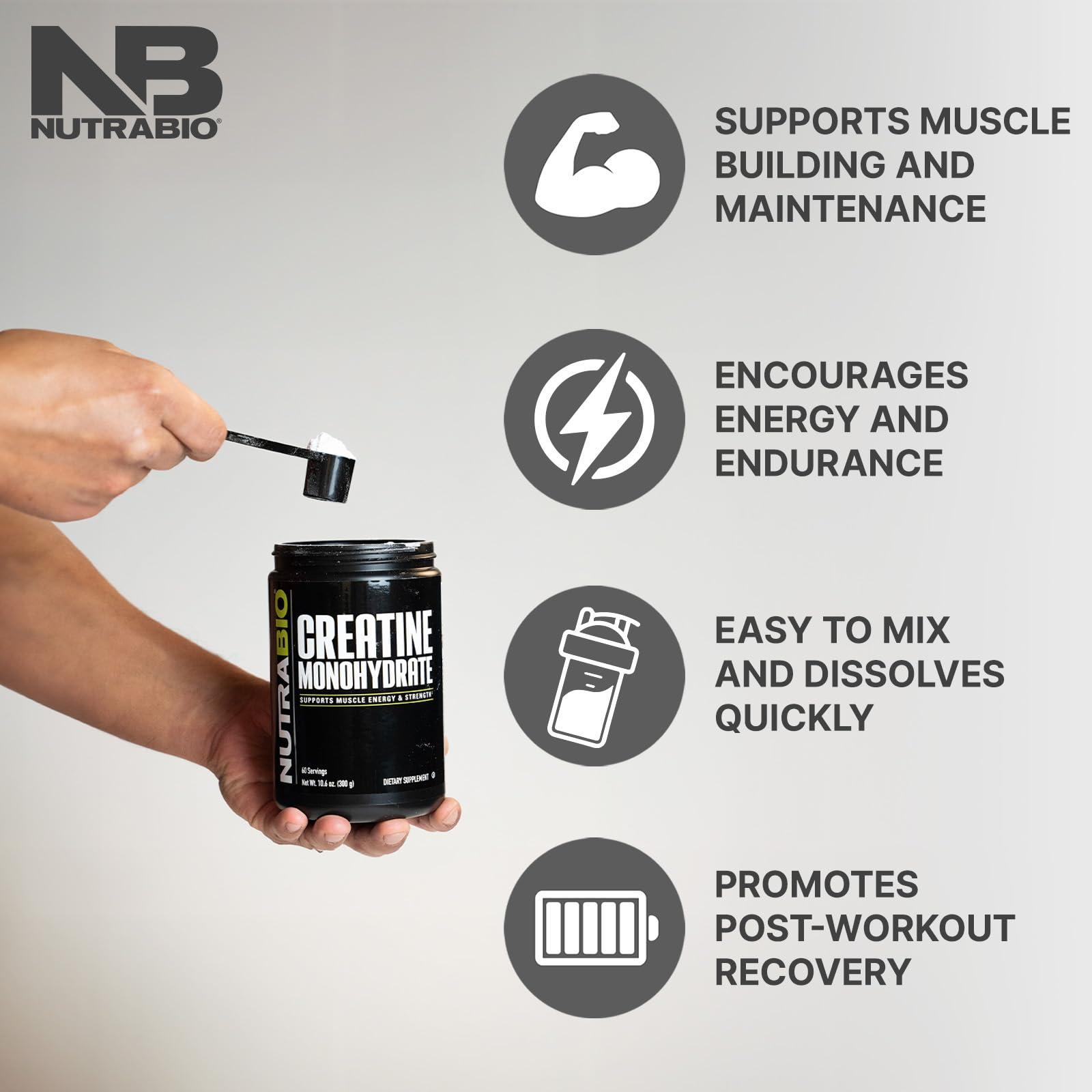 NutraBio NutraBio Creatine Monohydrate, Unflavored, 500g and Whey Protein Isolate, Unflavored, Supplement Bundle - Muscle Energy, Lean Muscle Growth, Recovery, and Strength
