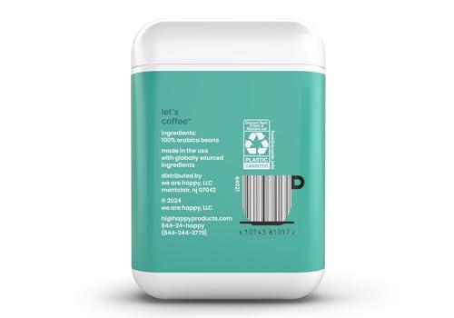We are Happy, LLC happy coffee light roast whole bean coffee, 12 oz., notes of cashew & elation, recyclable container, grown & harvested in Colombia, Brazil & Guatemala
