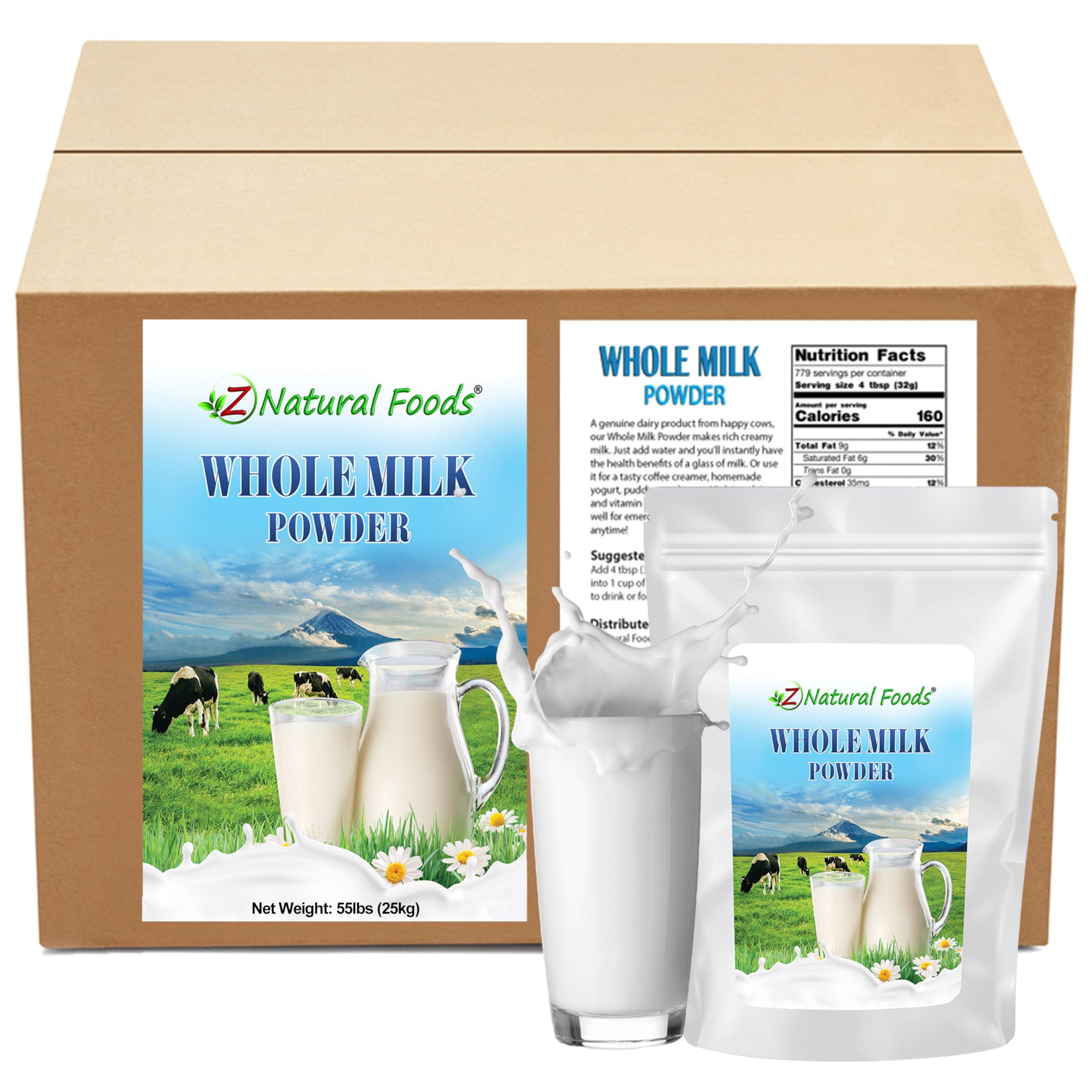 Z Natural Foods Z Natural Foods Premium Whole Milk Powder - Powdered Milk for Baking, Cooking, Drinks - Dry Milk Powder, Pasteurized, Non-GMO, Gluten-Free, Kosher-Certified, 55 lbs