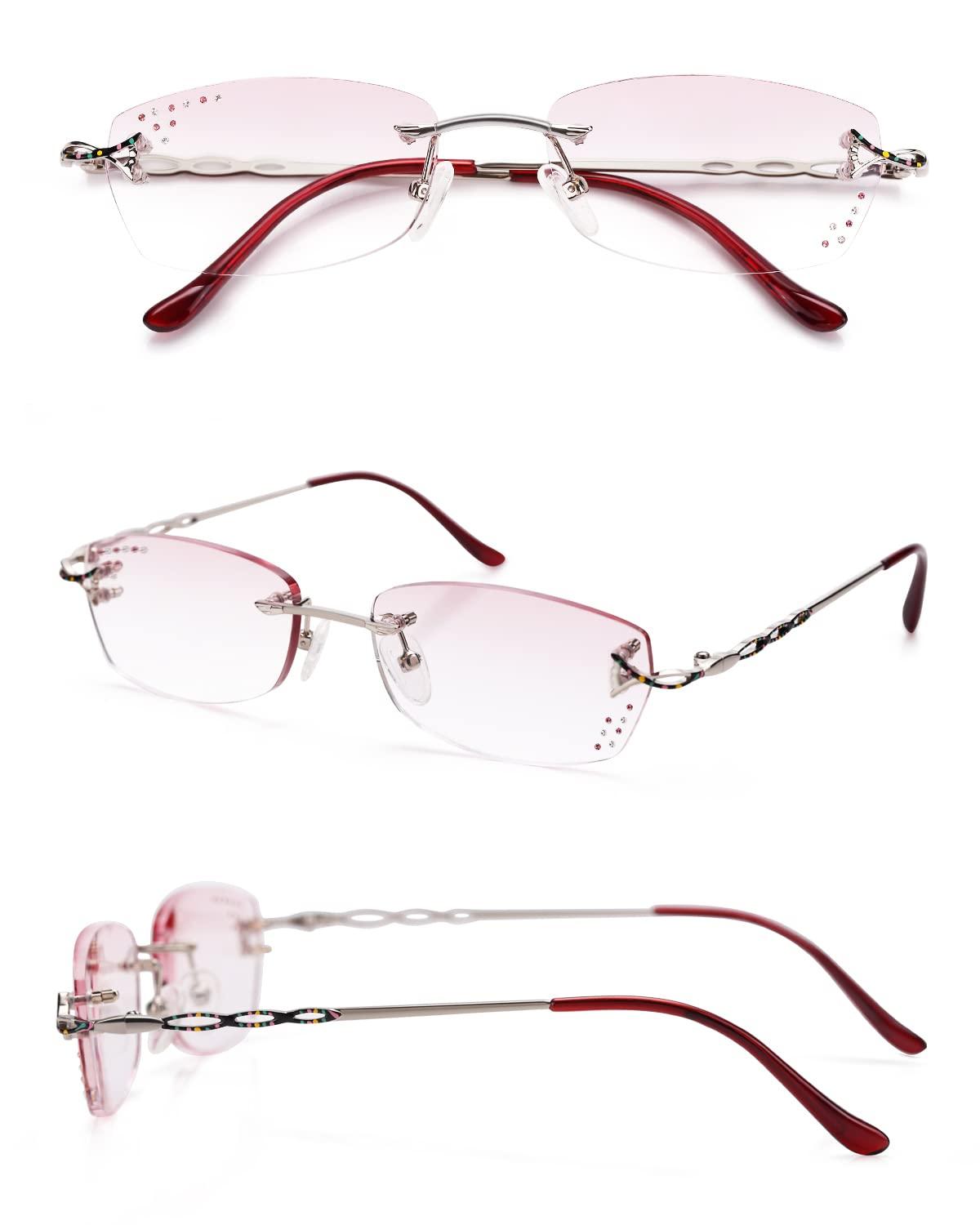 LUFF LUFF Rimless Reading Glasses for Women, Fashion Diamond Cutting Frameless Glasses,Stylish Ultra-light Metal Frameless Reader(1.5X)