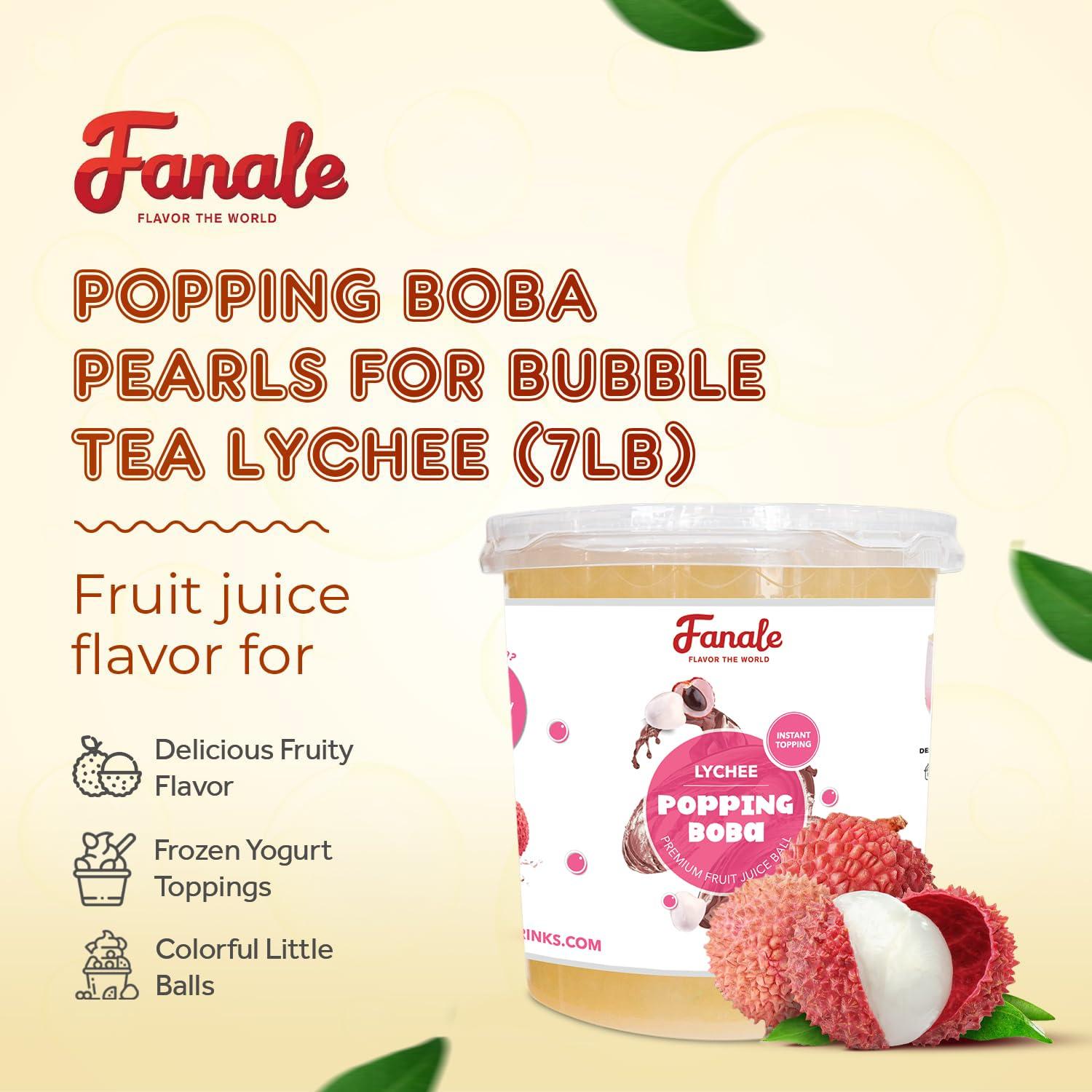 Fanale Fanale Lychee Popping Boba Pearls, Vegan, Non GMO, Gluten Free, Fat Free, Perfect for Bubble Tea, Smoothies, Ice Cream, Desserts, and Beverages.