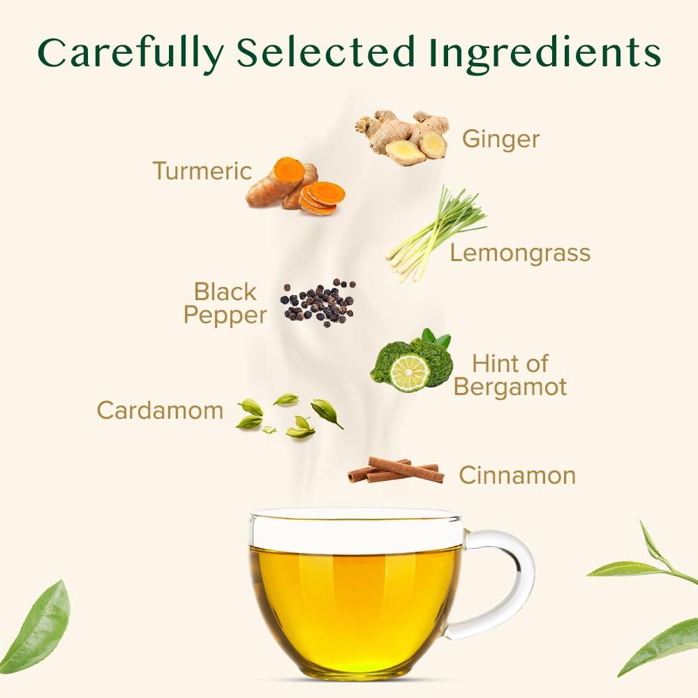 VAHDAM VAHDAM, Turmeric Spice Herbal Tea Bags (100 Pyramid Tea Bags) | Caffeine Free, Non GMO & Gluten Free | Turmeric Ginger Tisane with Cardamom, Cinnamon, Lemongrass & Black Pepper