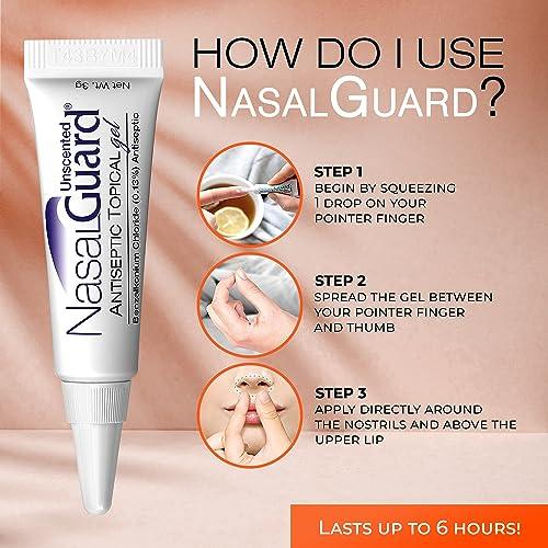 NasalGuard NasalGuard Antiseptic Topical Gel - Kills 99.9% of Germs - Patented Positive Ion Technology, Non-irritating, Safe for Daily use - Over 150 Applications Per Tube, (3 Grams) Unscented