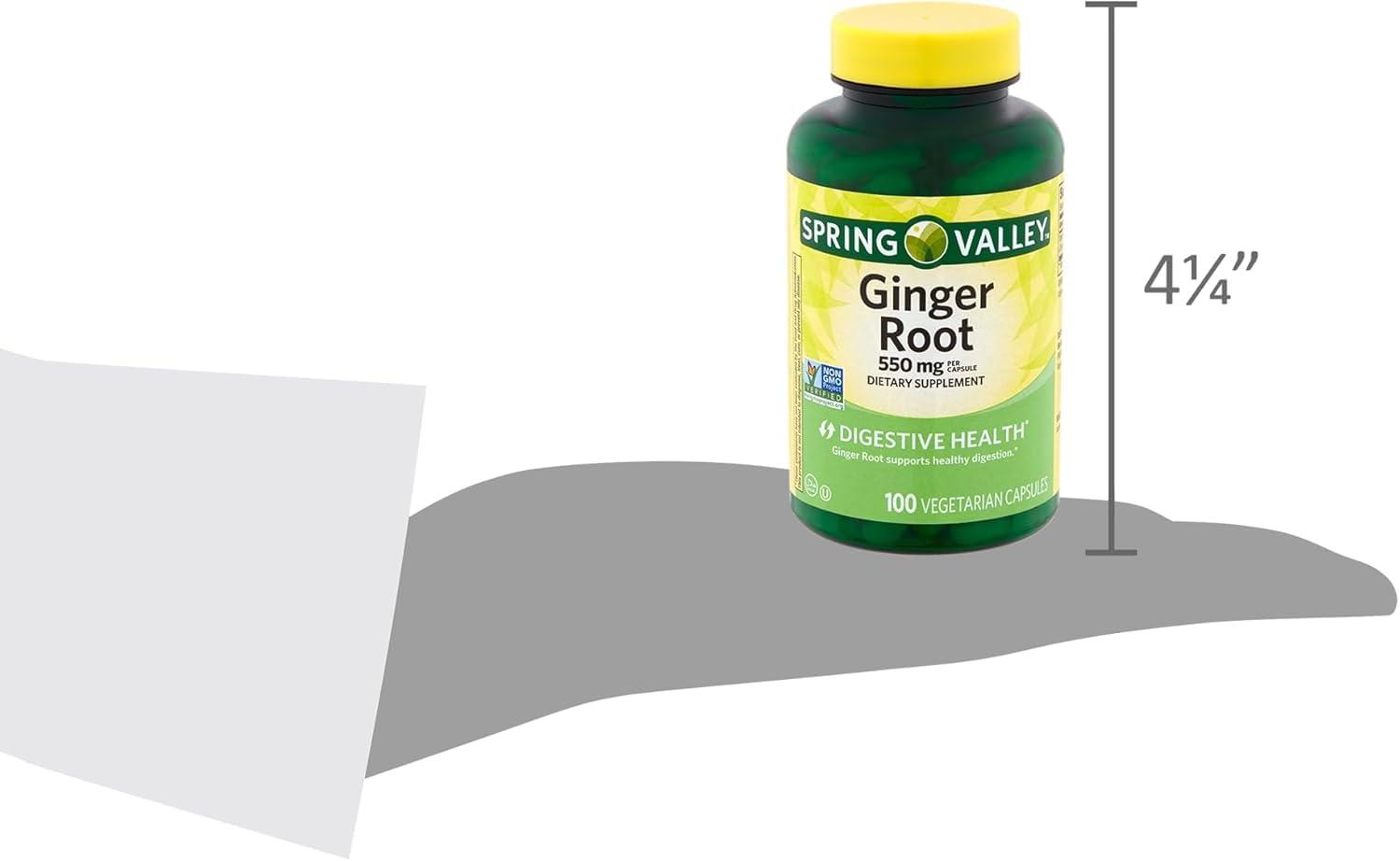 Generic Spring Valley Ginger Root, 550 mg, Ginger Root Dietary Supplement, Ginger Root Capsules, Ginger Root, 100 Count + VLS Sticker Included