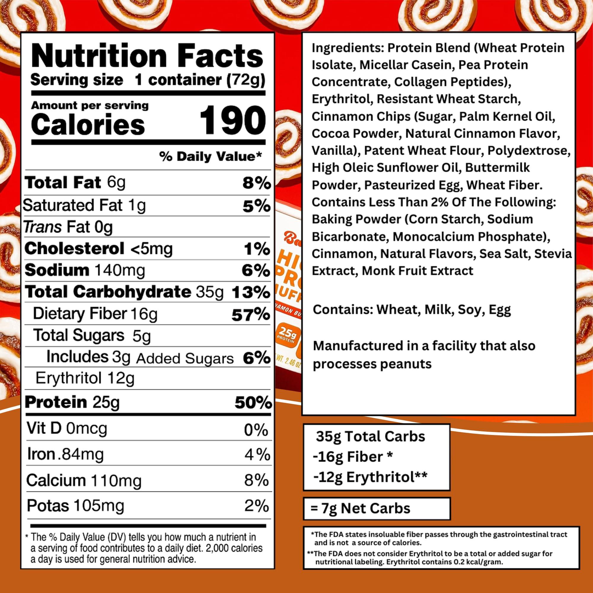 Bootylicious Bootylicious | High-Protein Muffin | 25g Protein, 7g Net Carbs, 1.86-1.76oz Cup, 12-Pack (Cinnamon Bun)