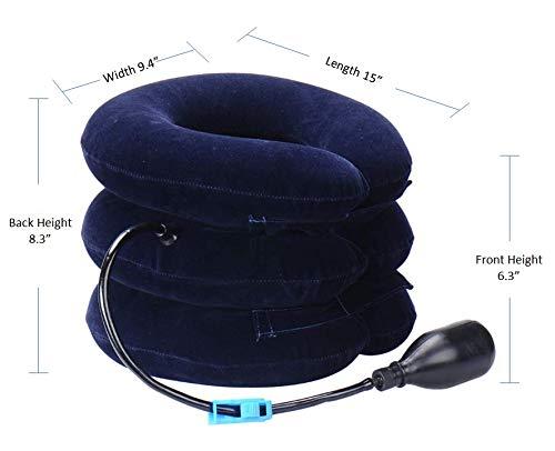 Bargain Crusader Bargain Crusader Upgraded Version Premium Flannel Inflatable Cervical Neck Traction Air Inflatable Pillow Neck Head Stretcher Pain Relief Collar (for Adults, Dark Blue)
