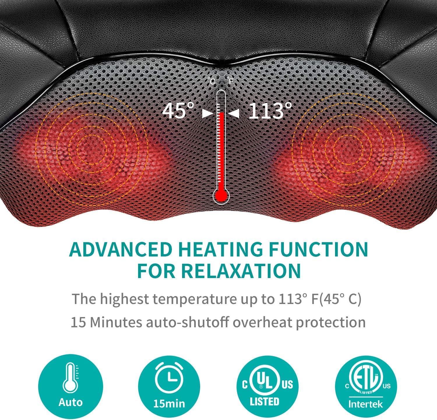 Nekteck Nekteck Shiatsu Neck and Back Massager with Soothing Heat, Electric Deep Tissue 3D Kneading Massage Pillow for Shoulder, Leg, Body Muscle Pain Relief, Home, Office, and Car Use