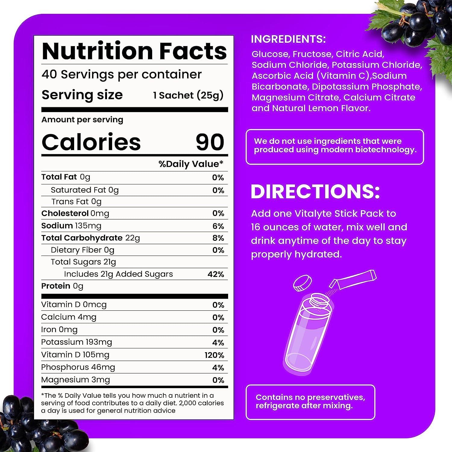 Vitalyte Vitalyte Electrolyte Powder Drink Mix, Isotonic Electrolyte Hydration Mix, Bulk Case Stick Pack (12 Pack, Grape)