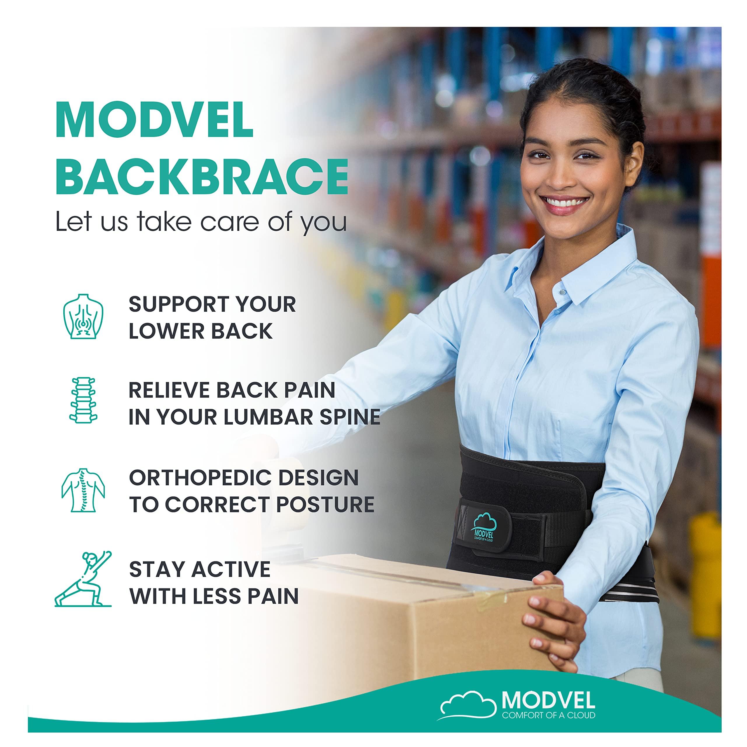 Modvel Modvel Back Braces for Lower Back Pain Relief with 6 Stays, Breathable Back Support Belt for Men/Women for work, Anti-skid lumbar support belt with 16-hole Mesh for sciatica (M)