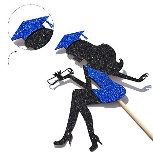 ALBESSULI Graduation Cake Topper 2023, Graduation Girl Cake Topper, Congrats Grad Girl Graduation Cake Decor, Girls Graduation Party Decorations, Black and Blue Glitter