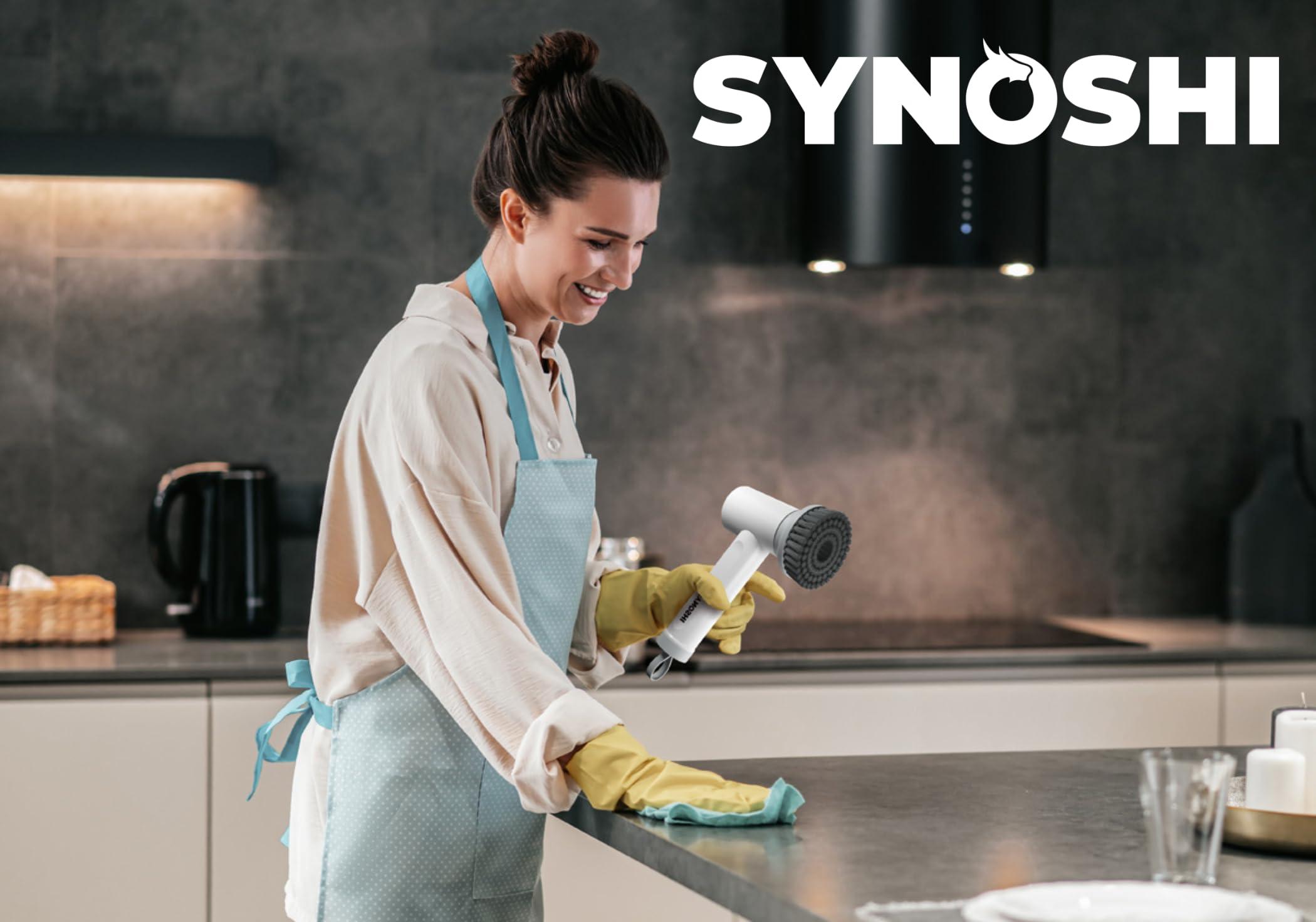 SYNOSHI Kitchen Set | SYNOSHI Electric Spin Scrubber Kit + 6 Sponge Brush Heads + 2 Steel Brush Heads