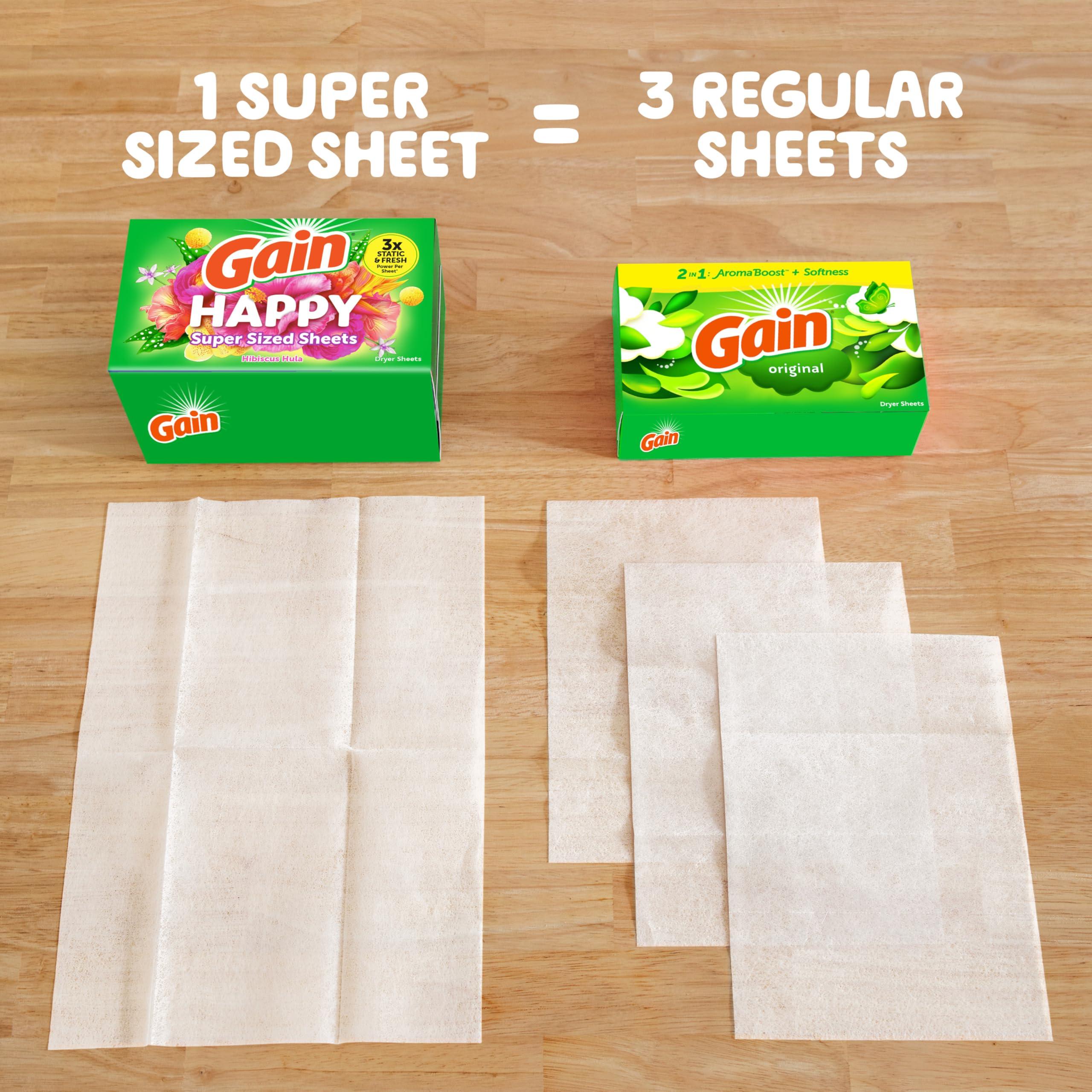 Gain Gain Super Sized Dryer Sheets, Laundry Fabric Softener, Happy, 130 Count
