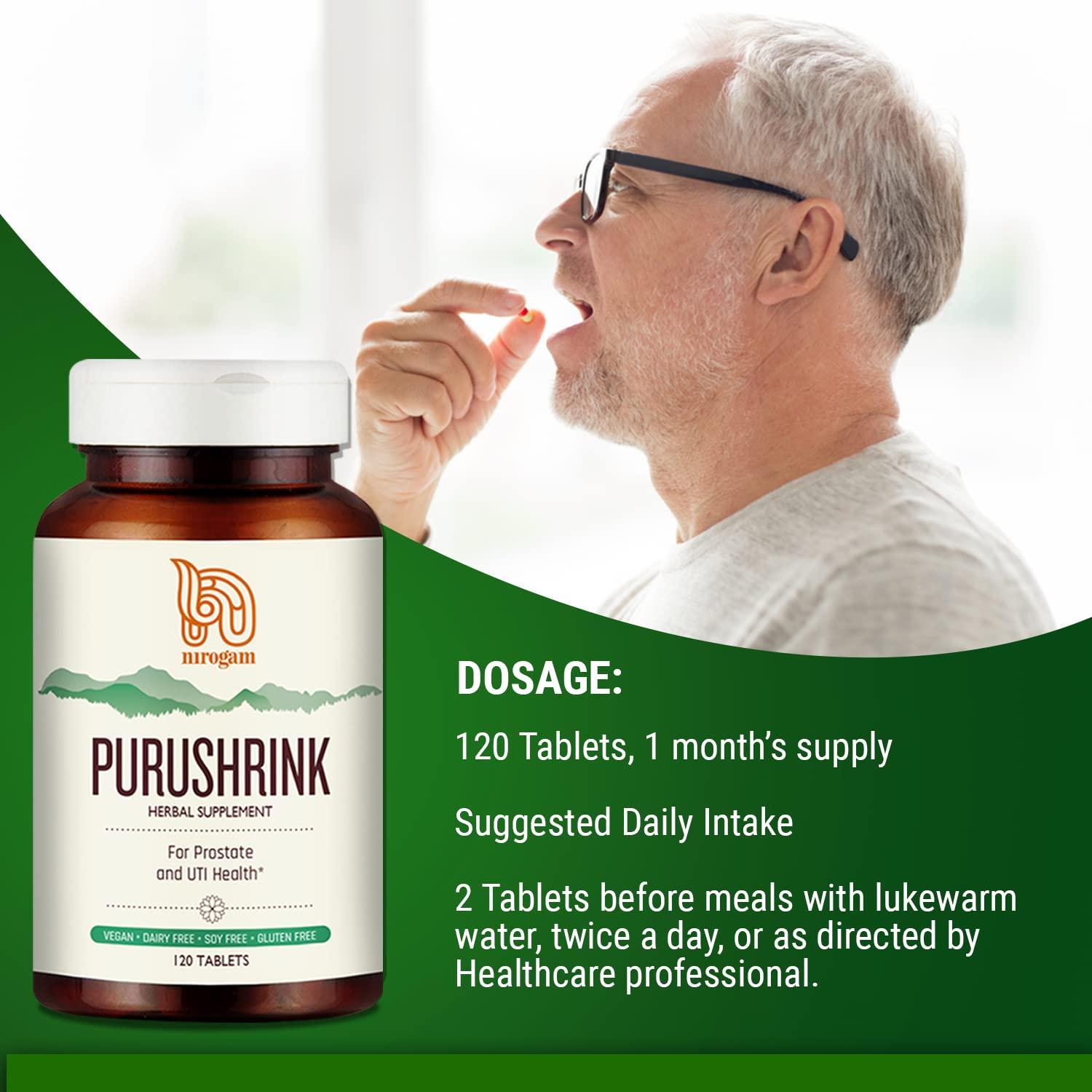Nirogam Nirogam Purushrink Prostate Health Supplement for Men | Support Better Sleep and Urinary Health | Natural Ayurvedic Formula 120 Tablets