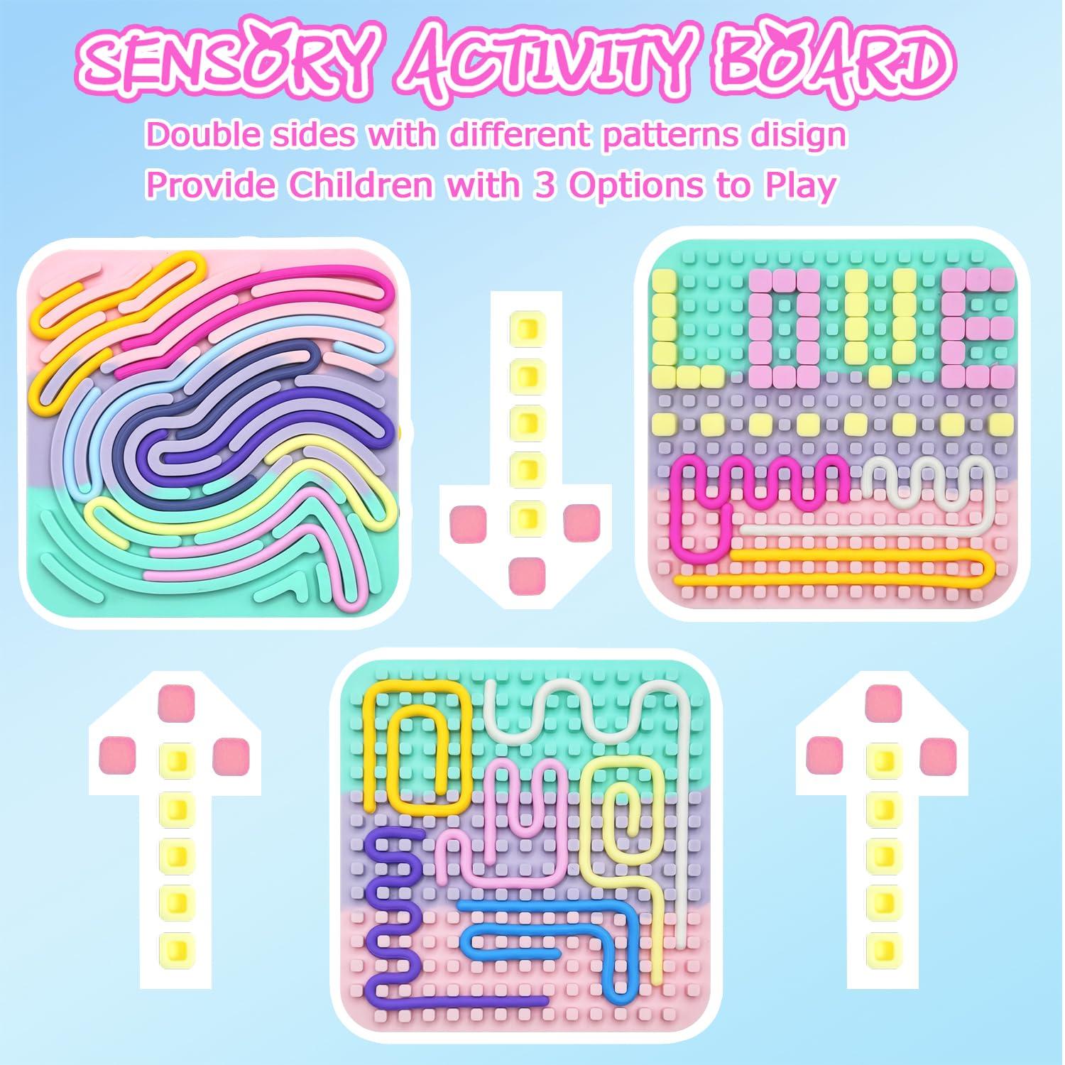 ZSFLZS 2 Pack Sensory Activity Board Silicone,Quiet Fidget Toys Calming Sensory Board,Sensory Toys for Kids with Autism,ADHD,Double-Side Silicone Fidget Toy for Stress Relief (Round Yellow + Square Colorful)