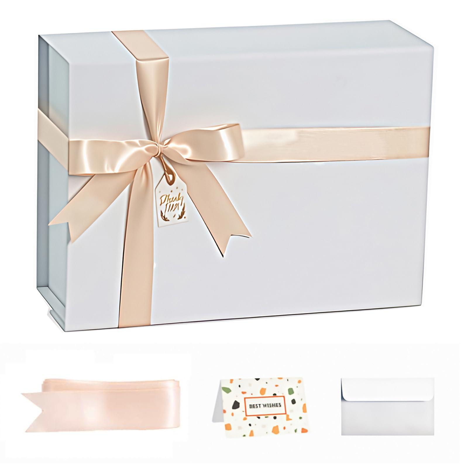CHARMGIFTBOX CHARMGIFTBOX White Gift Boxes with Lids, 9x7x4 Inches Gift Box with Ribbon, Collapsible Gift Boxes with Magnetic Closure for Presents, Bridesmaid Proposal Box Contains Gift Card Ribbon Tag