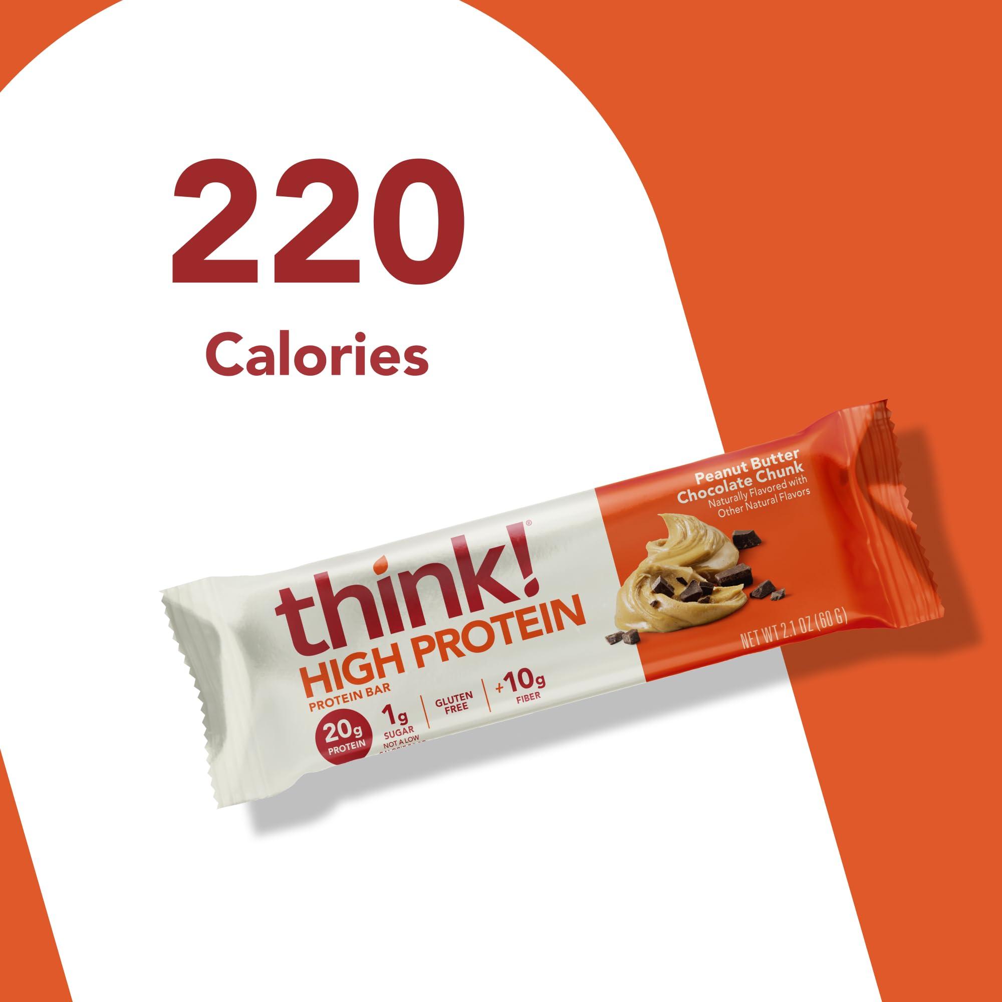 think! think! Protein Bars, High Protein Snacks, Gluten Free, High Fiber, Peanut Butter Chocolate Chunk, 10 Count