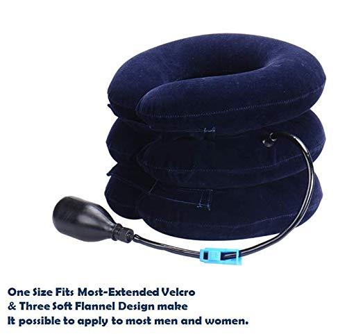 Bargain Crusader Bargain Crusader Upgraded Version Premium Flannel Inflatable Cervical Neck Traction Air Inflatable Pillow Neck Head Stretcher Pain Relief Collar (for Adults, Dark Blue)