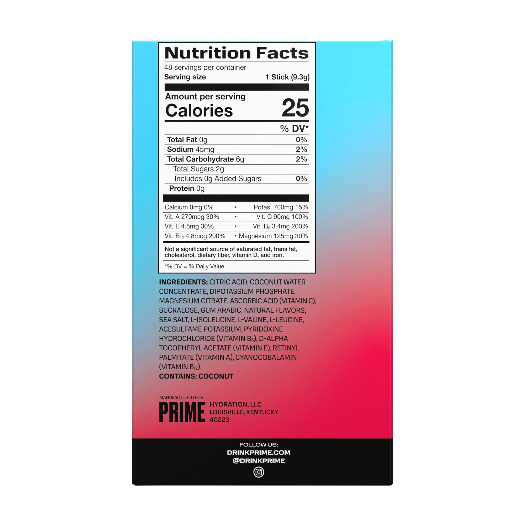 PRIME HYDRATION PRIME HYDRATION+ Sticks Cherry Freeze | Hydration Powder Single Serve Sticks | Electrolyte Powder On The Go | 250mg BCAAs, B Vitamins, Antioxidants | Low Sugar | Caffeine-Free | Vegan | 48 Sticks