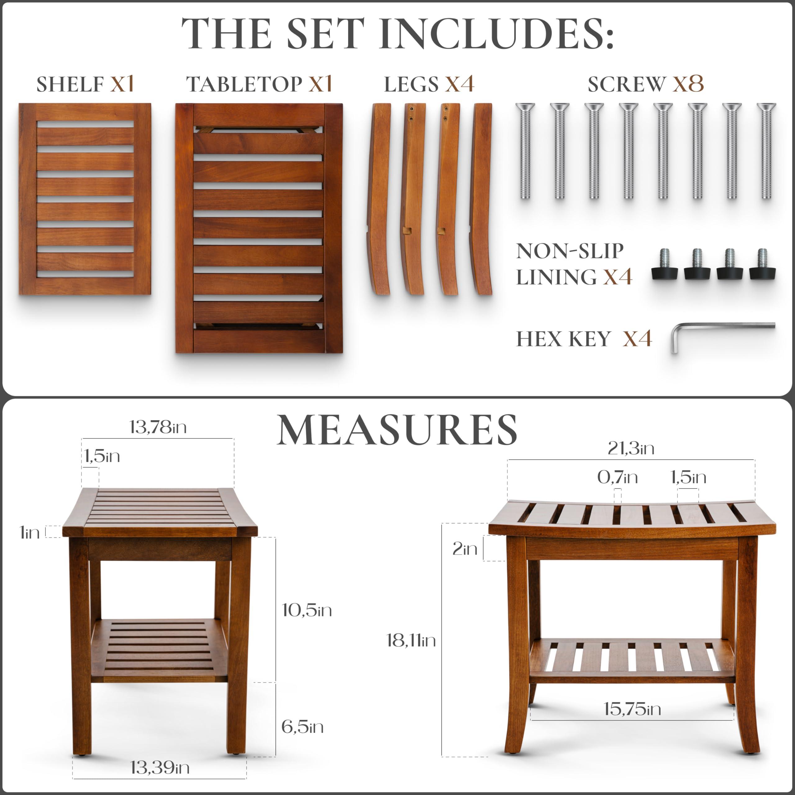 Teak shower bench Teak Shower Bench with Storage Shelf, Shower Stool for Inside Shower, Waterproof Shower Bench Seat, Shower Chair for Inside Shower, Wood Bench, Bathroom Bench, Wooden Stool for Adults Sitting