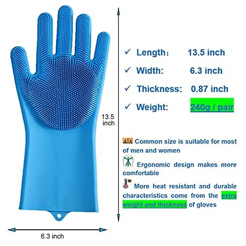 HealthyLifeUS HealthyLifeUS Silicone Dishwashing Gloves Reusable Non slip Heat Resistant for Kitchen Bathroom Car Wash Pet large 240g thick 1 Pair (Blue)