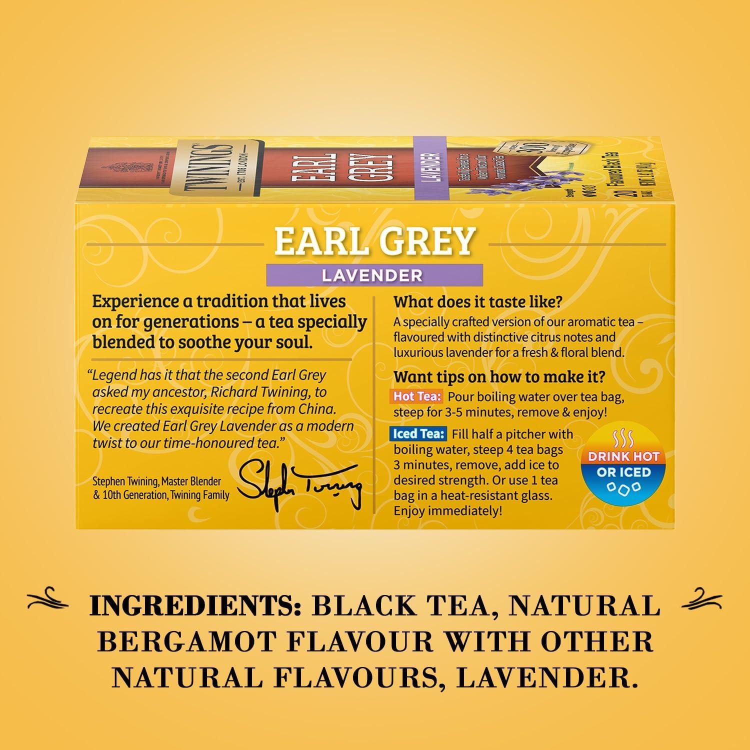 Twinings Twinings Earl Grey Lavender Tea 2-Pack Caffeinated Black Tea Blend, Individually Wrapped Tea Bags, 20 Count Each