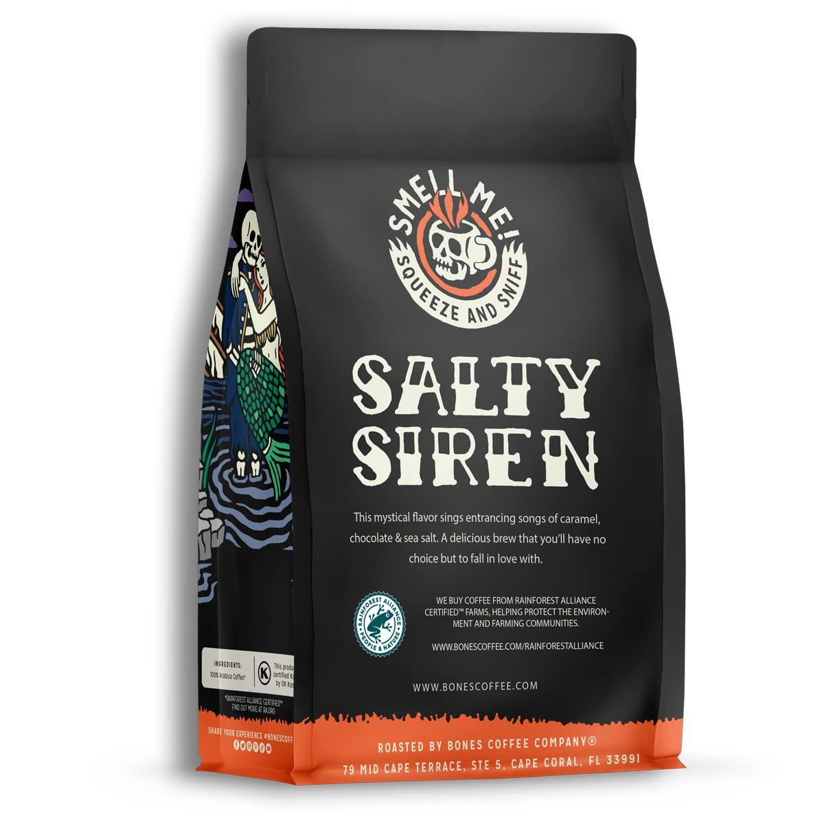 Bones Coffee Company Bones Coffee Company Salty Siren Flavored Coffee Beans, Medium Roast Ground Coffee Low Acid, Caramel Chocolate Flavor (12 oz)