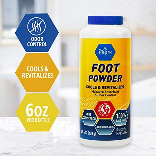 MED PRIDE MED PRIDE Premium Foot Powder For Moisture Control - Hypoallergenic, 100% Talc-Free Foot Cooling Powder To Reduce Odors And Absorb Sweat & Excess Moisture- Shoe & Foot Odor Eliminator Powder- 6oz