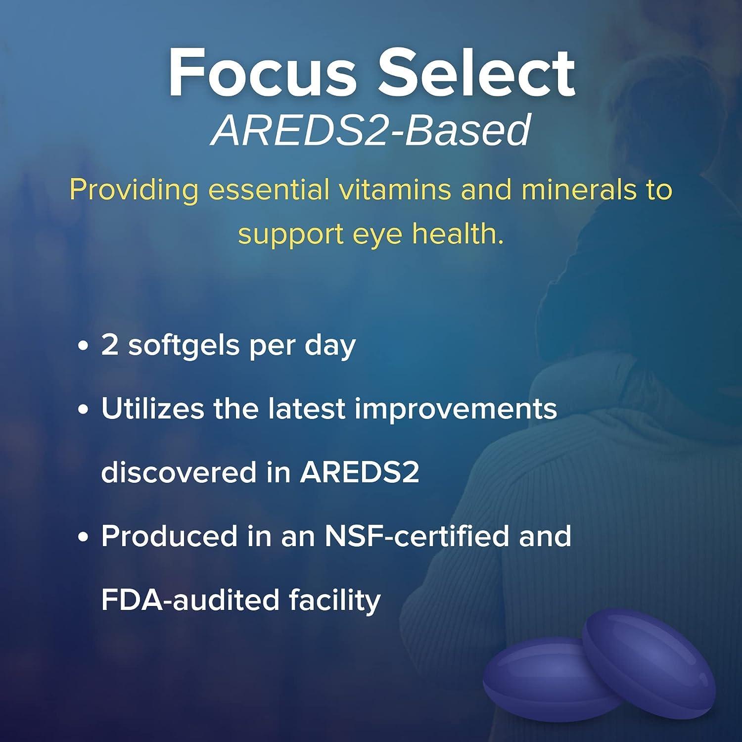 Focus Vision Supplements Focus Select AREDS2 Based Eye Vitamin-Mineral Supplement - AREDS2 Based Supplement for Eyes (60 ct. 30 Day Supply) - AREDS2 Based Low Zinc Formula - Eye Vision Supplement and Vitamin